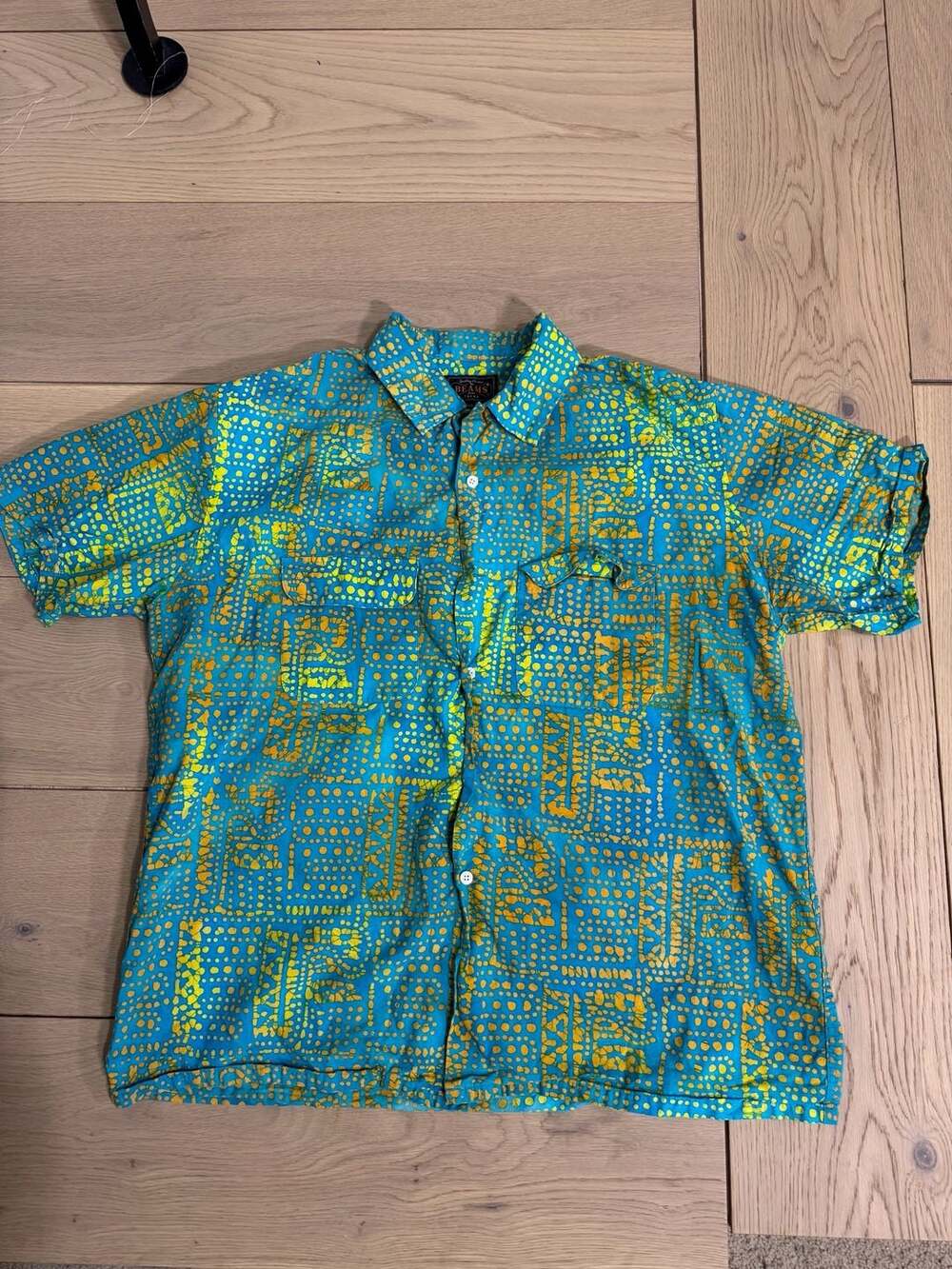 BEAMS Japan XL Short Sleeve Button Down Shirt Geometric Print